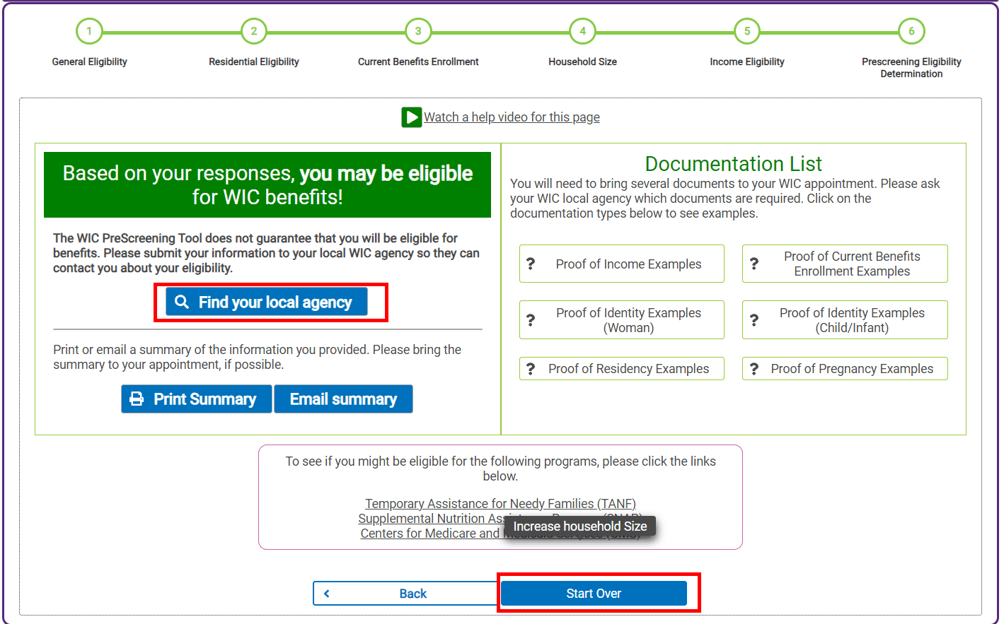Determine WIC eligibility