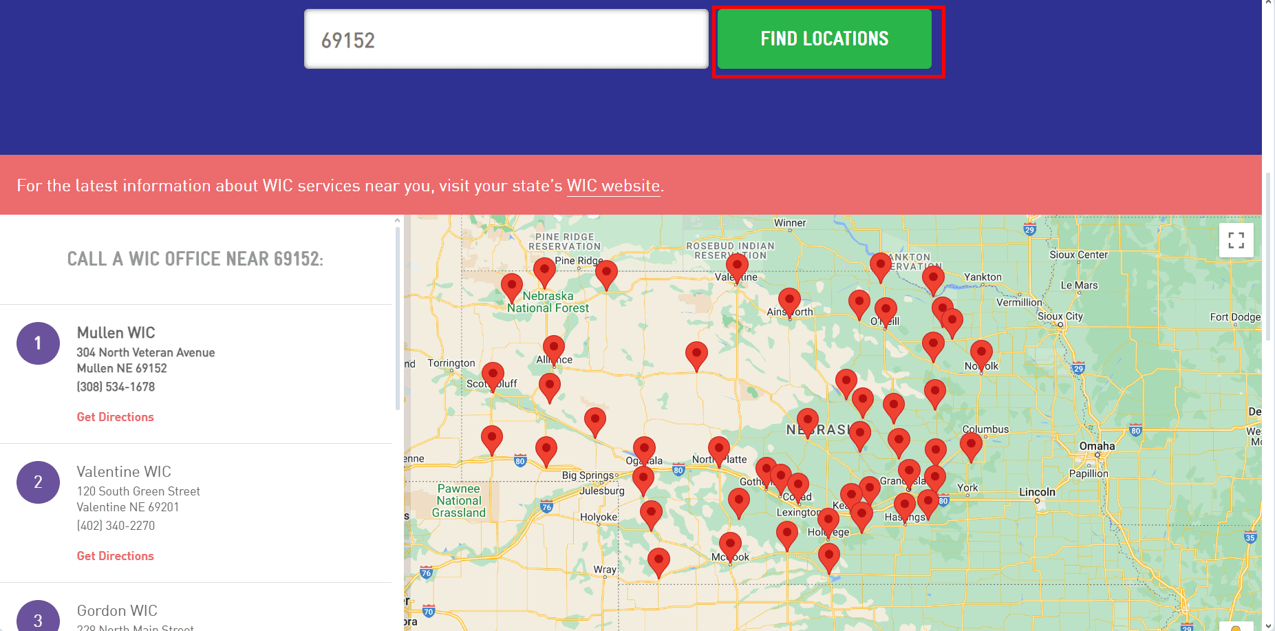 Locate Nebraska WIC Clinic office