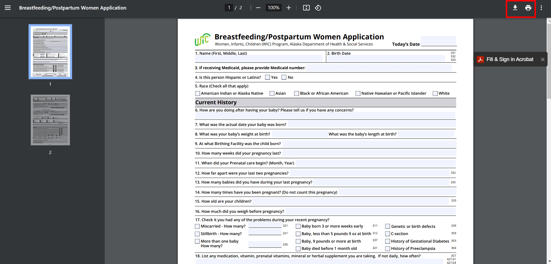 WIC BREASTFEEDING POSTPARTUM WOMEN APPLICATION