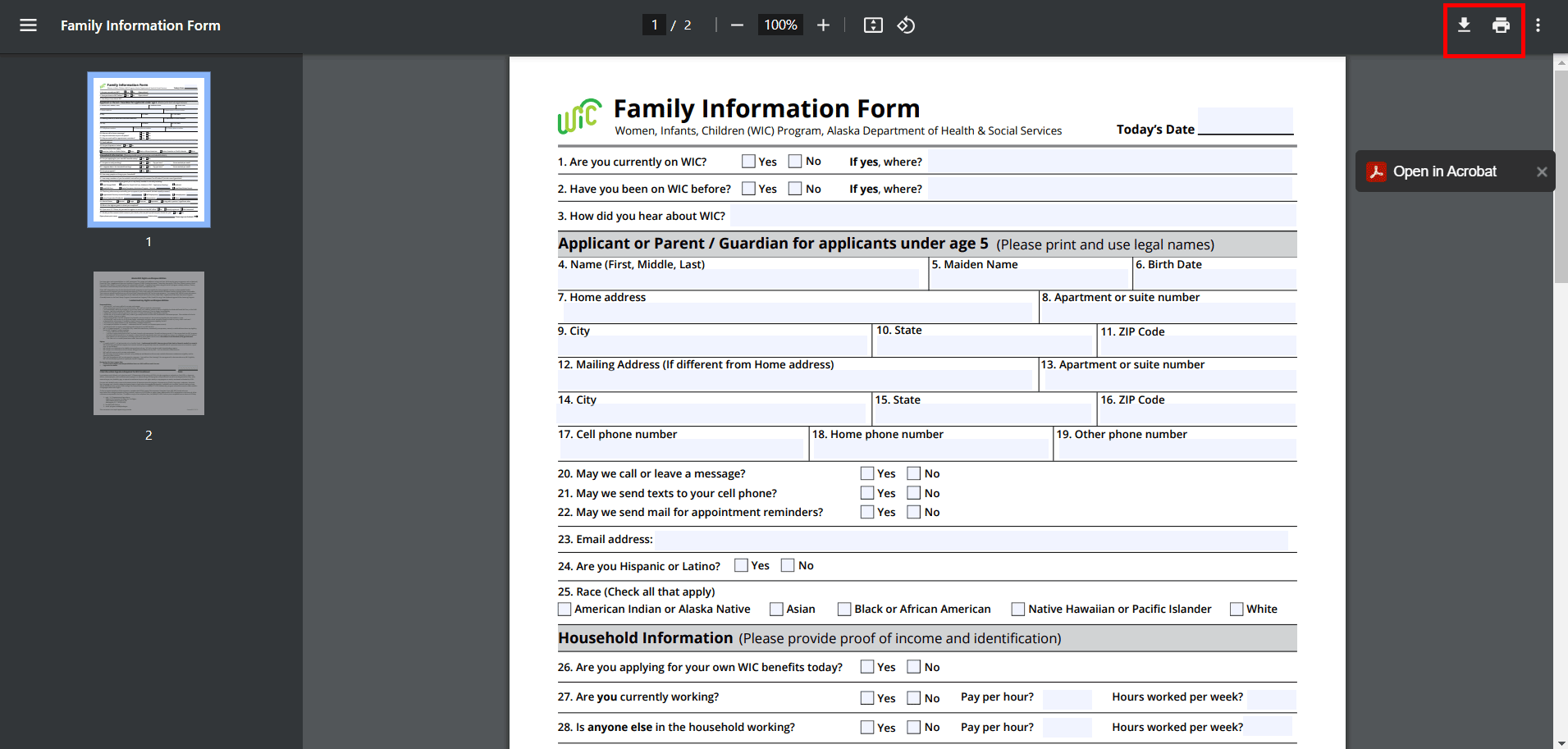 WIC FAMILY INFO APPLY FORM