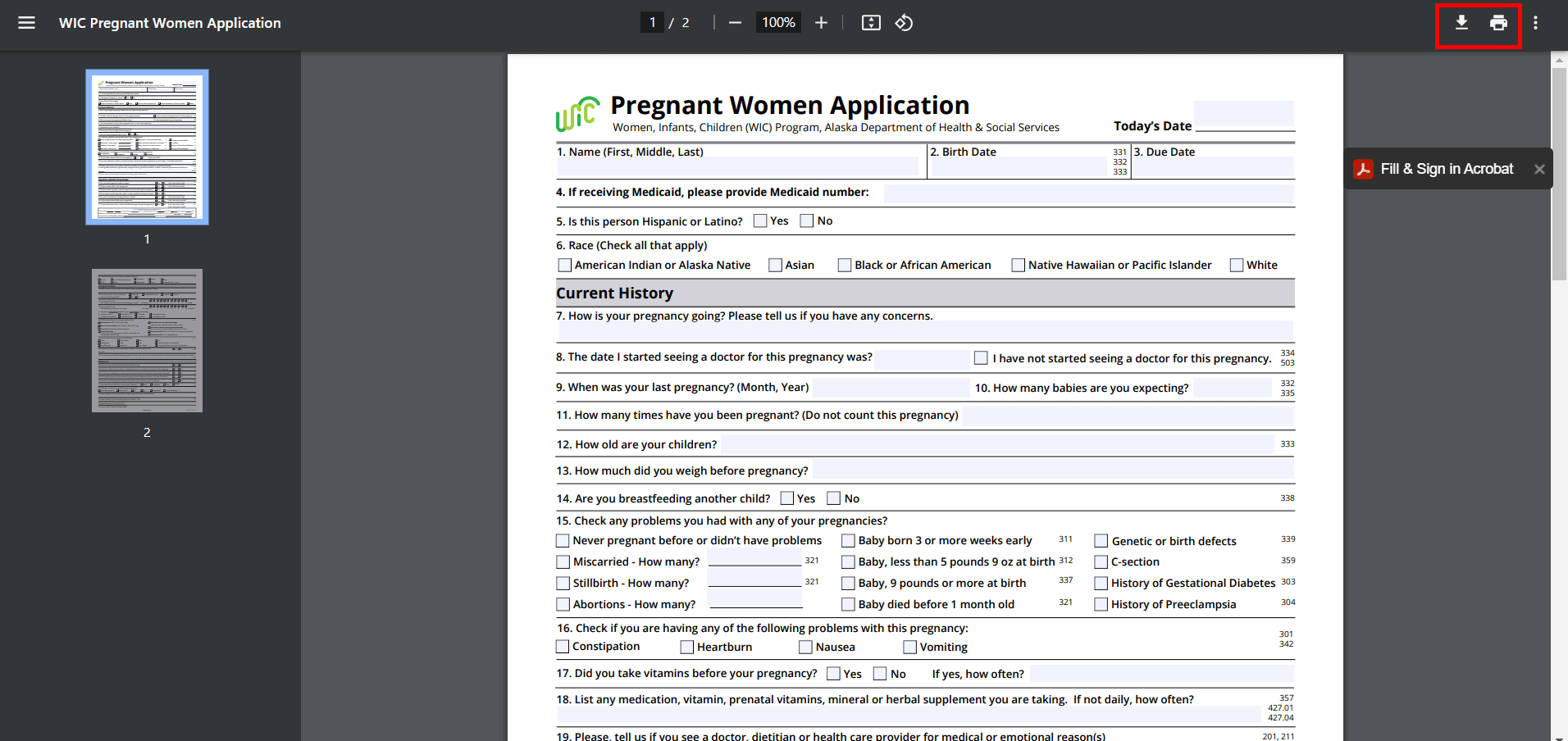 WIC PREGNANT WOMEN APPLICATION FORM