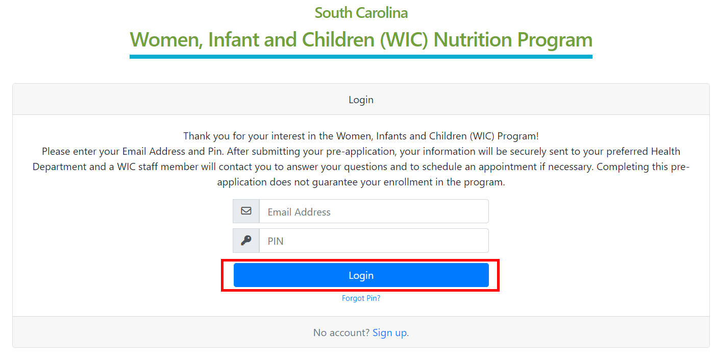 APPLY FOR SC WIC ONLINE