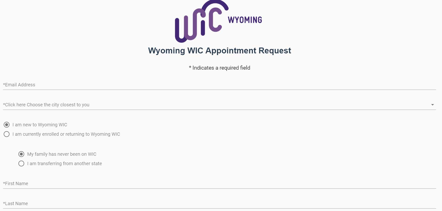 Apply for WY WIC Appointment Request Online