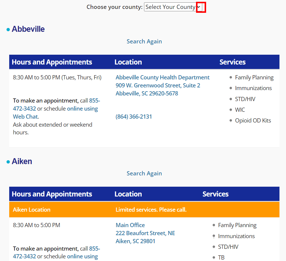 Find SC WIC Offices Clinics