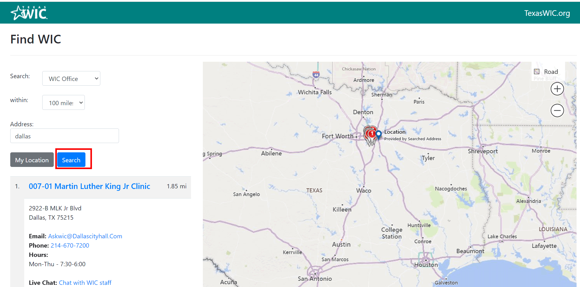 LOCATE TEXAS WIC OFFICE CLINIC