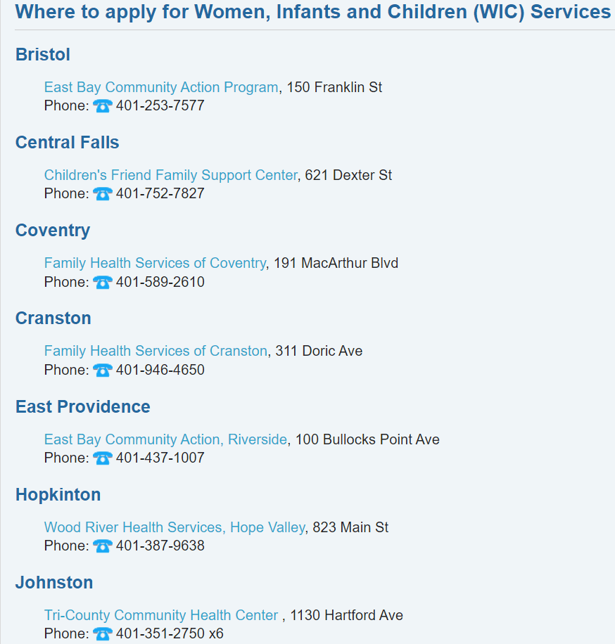 LOCATE WIC RI CLINICS