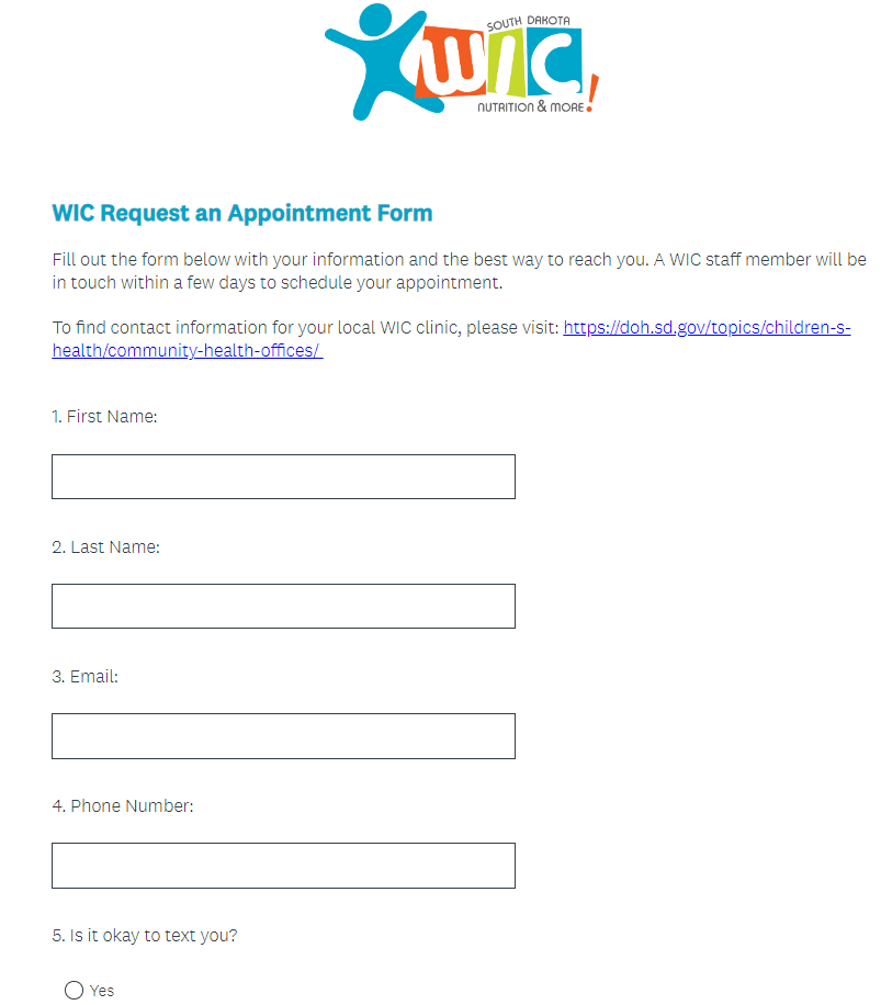 SD WIC Request an Appointment Form