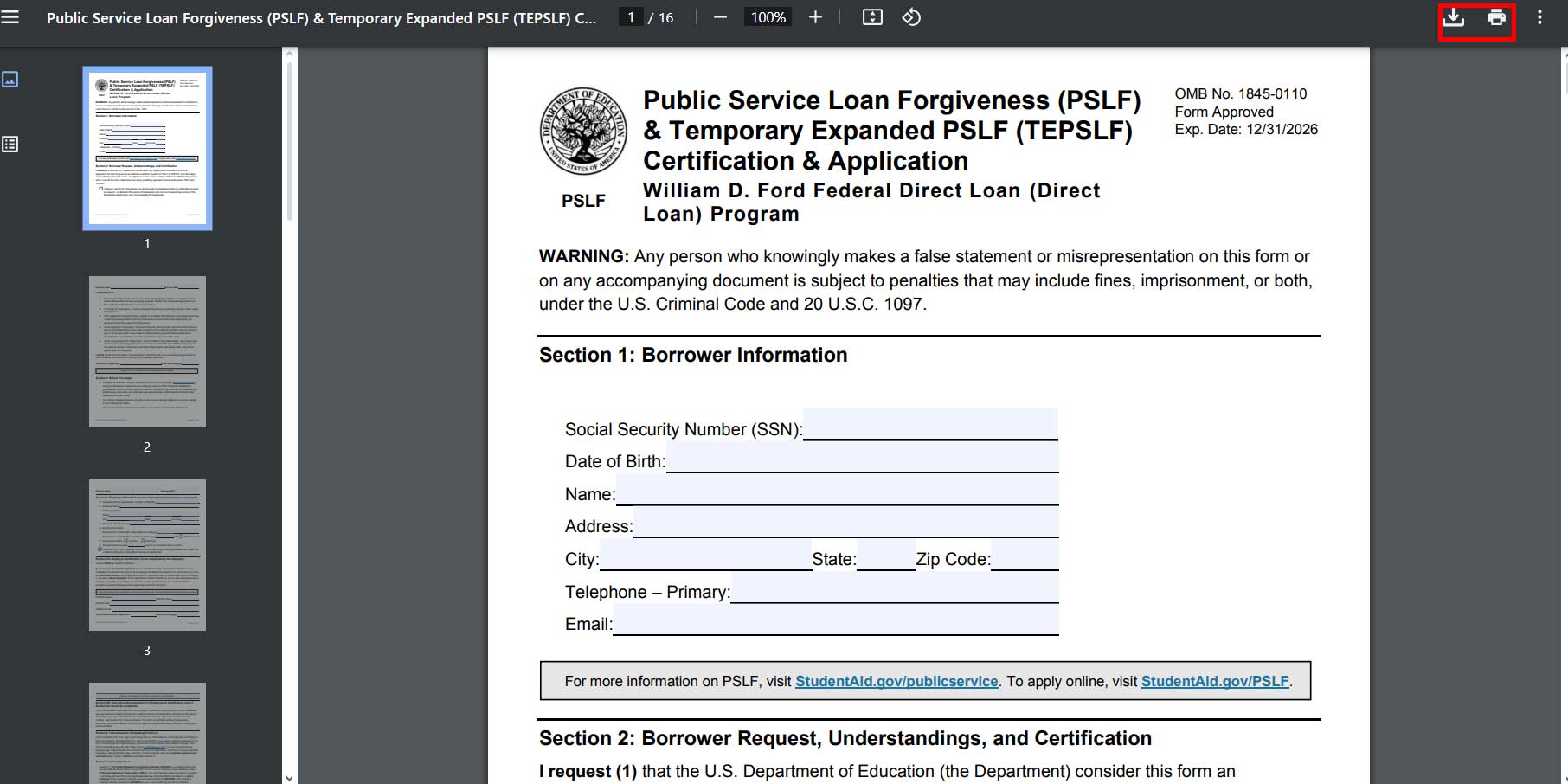 Download PSLF application form