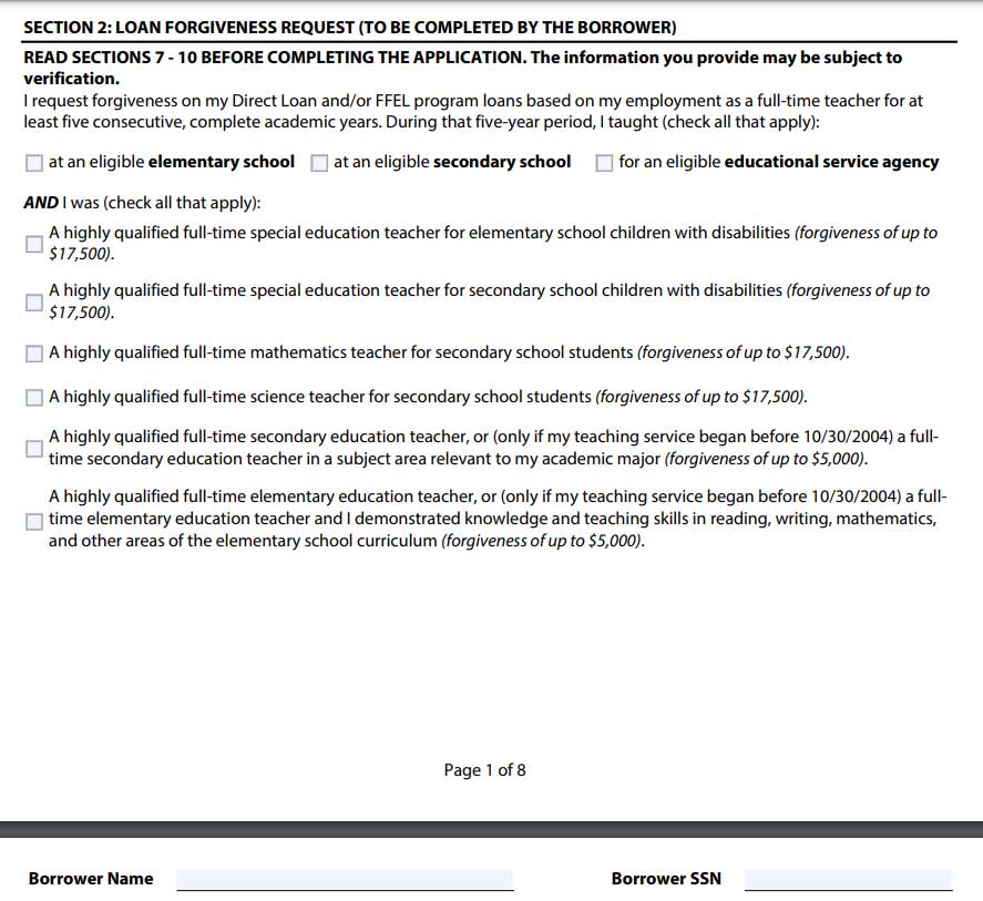 Apply for Teacher Loan Forgiveness Form