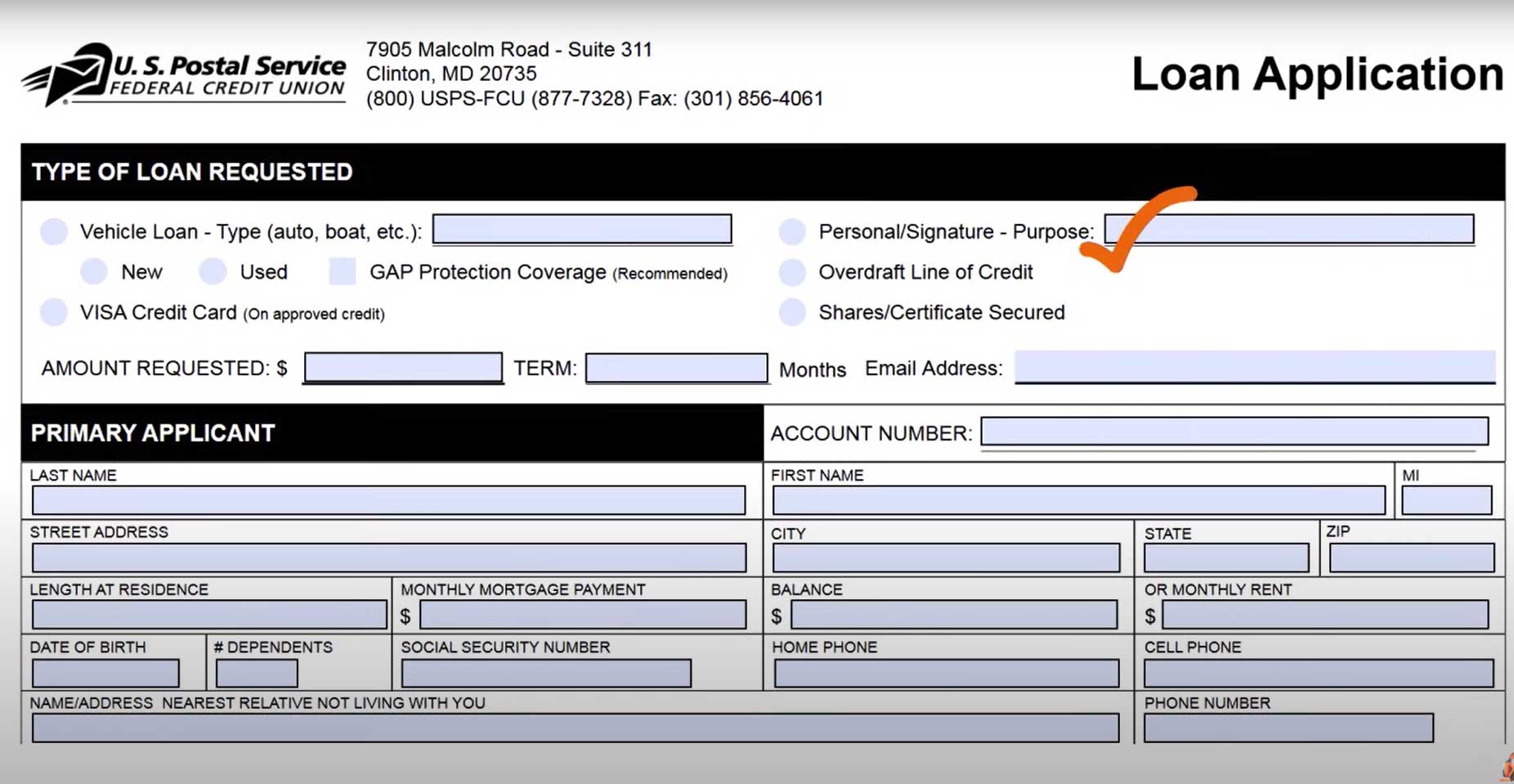 Credit Union Loan Application