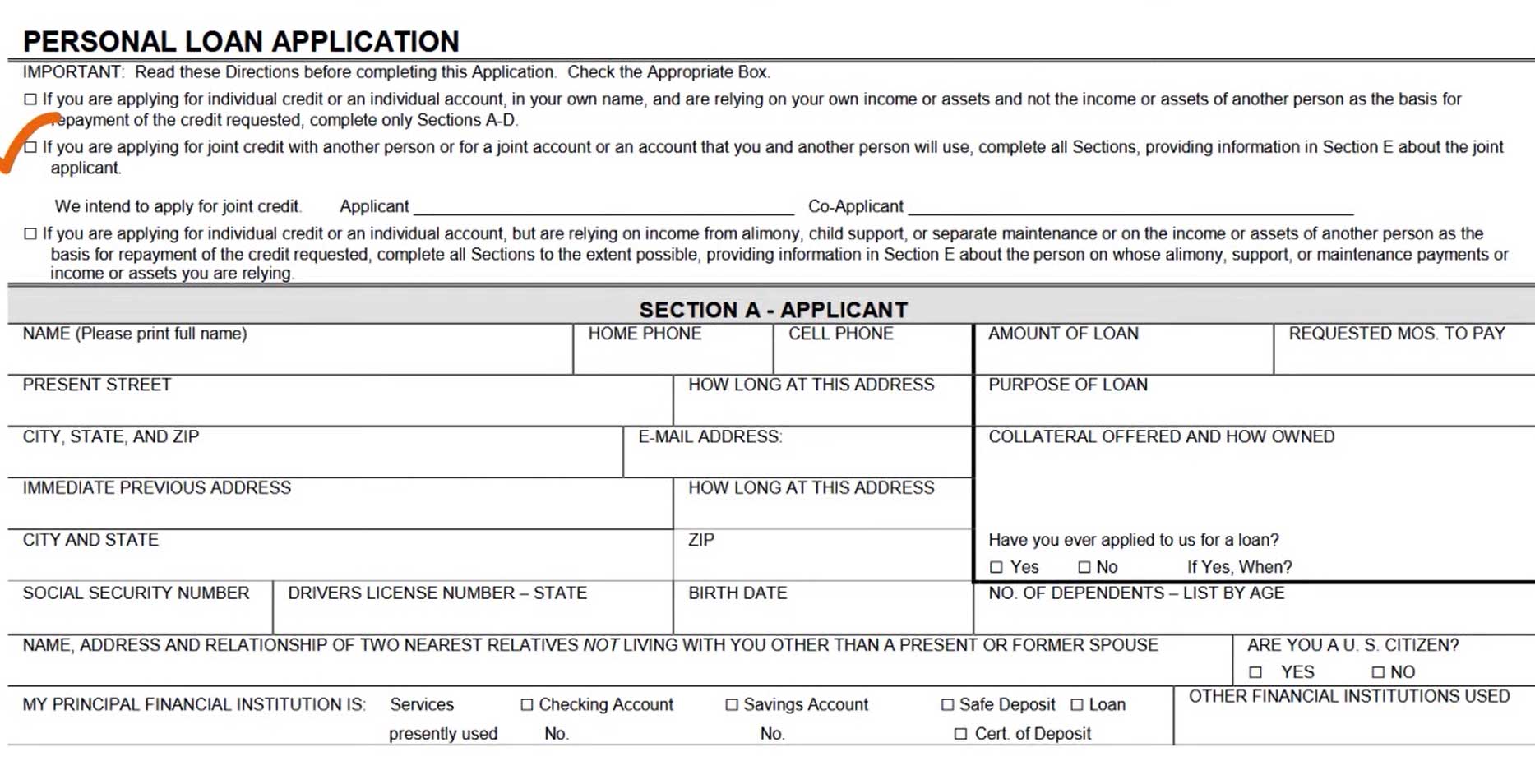 Traditional Bank Loan Application